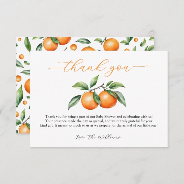 Cartão De Agradecimento Chá de fraldas Citrus Orange (Frente/Verso)