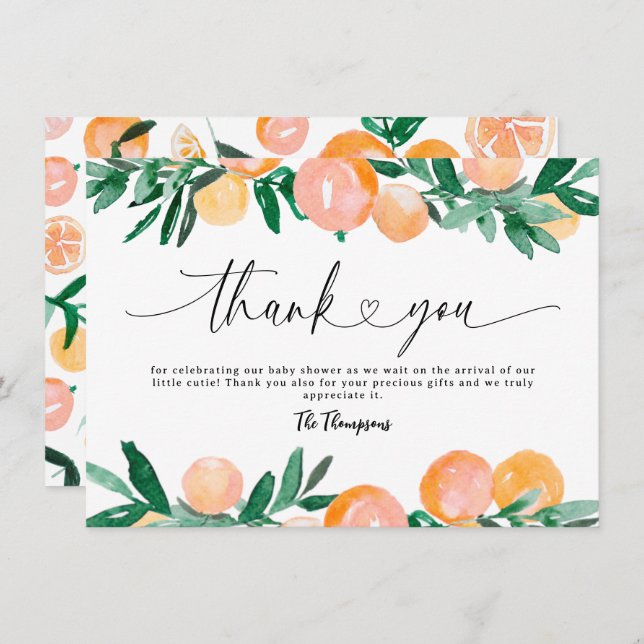Cartão De Agradecimento Chá de fraldas Citrus Orange Obrigado (Frente/Verso)