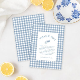 Cartão De Agradecimento Chá de fraldas Clássico Azul Gingham Rattle Boy