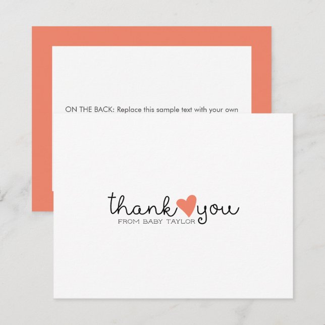 Cartão De Agradecimento Chá de fraldas Coral Laranja Bonito Obrigado (Frente/Verso)