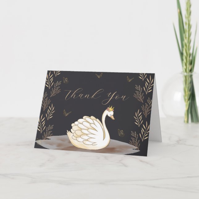 Cartão De Agradecimento Chá de fraldas da borboleta Swan, Princesa Negra (Frente)