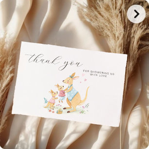 Cartão De Agradecimento Chá de fraldas da Família Woodland Watercolor Kang