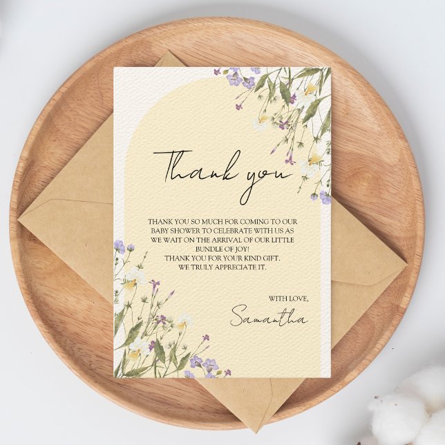 Cartão De Agradecimento Chá de fraldas da Garota de Flor Selvagem (thank you wildflower baby shower cards)