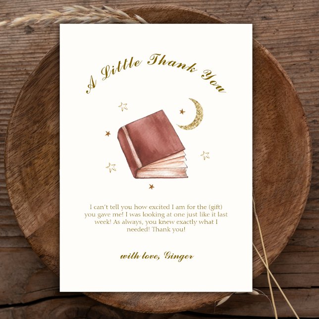 Cartão De Agradecimento Chá de fraldas da Lua do Livro Elegante (Elegant Boho Book Moon Star Baby Shower Thank You Card)