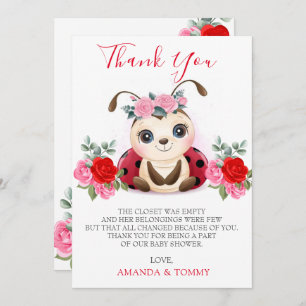 Cartão De Agradecimento Chá de fraldas Da Menina Ladybug Obrigado