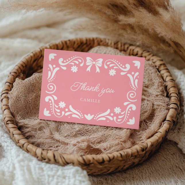 Cartão De Agradecimento Chá de fraldas da moça Pink Cielito Lindo (Pink Cielito Lindo Baby Shower Thank you card)