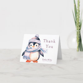 Cartão De Agradecimento Chá de fraldas da Pinguim Winter Girl Obrigado