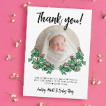 Cartão De Agradecimento Chá de fraldas da Rapariga de Fotografia, Lucky Pi<br><div class="desc">O cartões de agradecimentos de chá de fraldas feminino, cor-de-rosa-quatro-folhas, personalizado com uma fotografia da sua filha recém-nascida para obrigado dos convidados que vieram ao seu chá de fraldas de charme da sorte com a foto do seu bebê emoldurada por ilustrações desenhadas à mão de quatro folhetos e flores cor-de-rosa....</div>