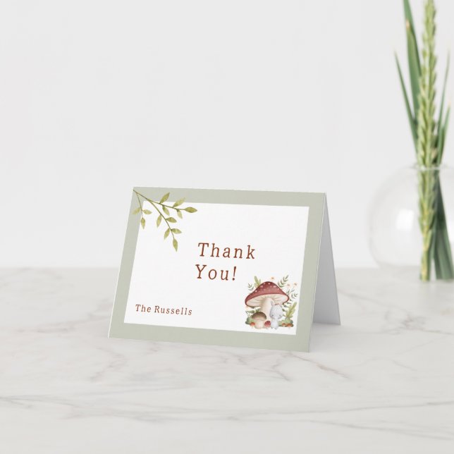 Cartão De Agradecimento Chá de fraldas De Animais Da Floresta Bunny Obriga (Frente)