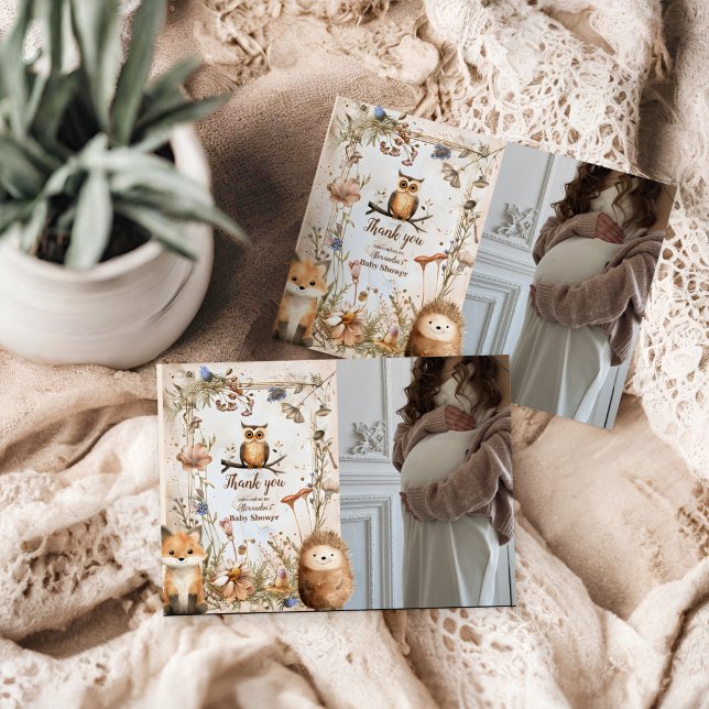 Cartão De Agradecimento Chá de fraldas de Animais da Floresta Florestal Fo (Criador carregado)