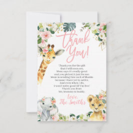 Cartão De Agradecimento Chá de fraldas De Animais Safari Obrigado Garota