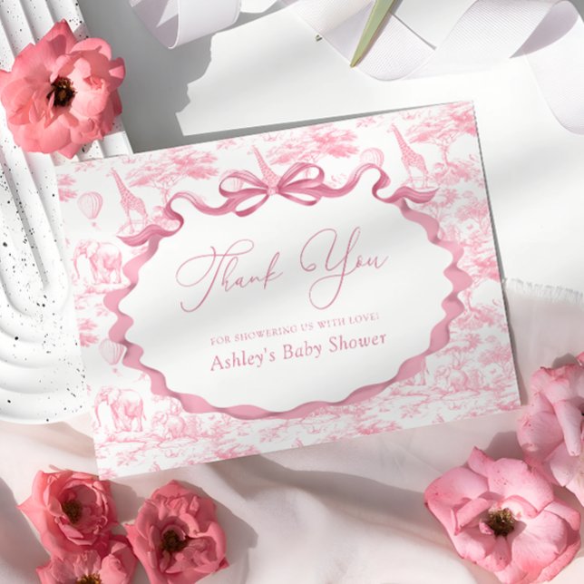 Cartão De Agradecimento Chá de fraldas De Animais Safari Rosa, Obrigado (Criador carregado)