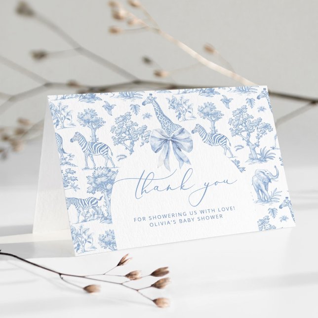 Cartão De Agradecimento Chá de fraldas de animais Toile de Jouy Safari (Criador carregado)