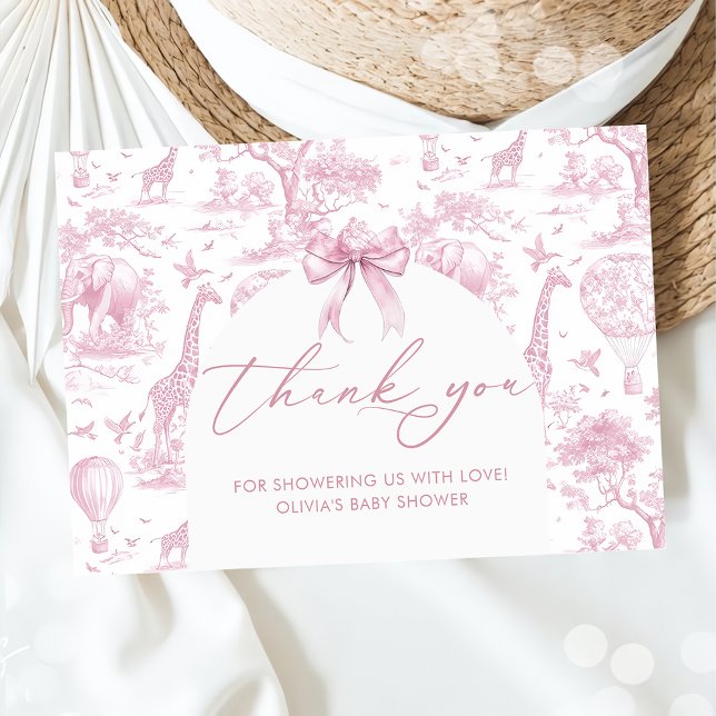 Cartão De Agradecimento Chá de fraldas de animais Toile de Jouy Safari (Criador carregado)