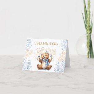Cartão De Agradecimento Chá de fraldas de Ano Novo Azul do Urso Bonito