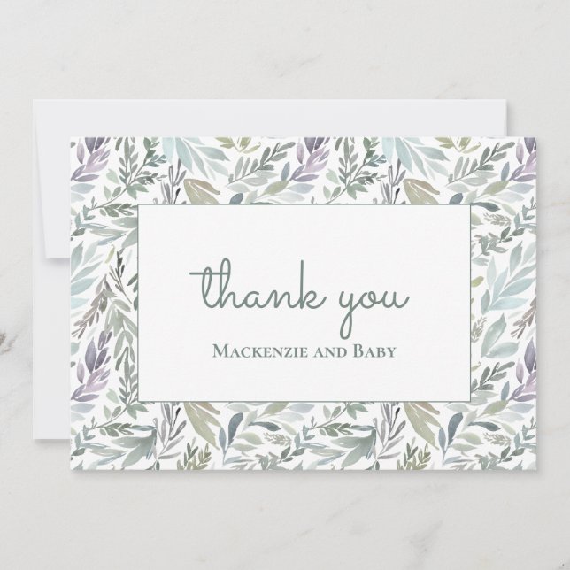 Cartão De Agradecimento Chá de fraldas de Aquarela Botânica Elegante (Frente)