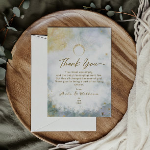 Cartão De Agradecimento Chá de fraldas de Aquarela Celestial Céu Dourado