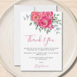 Cartão De Agradecimento Chá de fraldas de Aquarela Floral Rosa