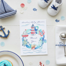 Cartão De Agradecimento Chá de fraldas de Aquarela Náutica Neutra do Gêner