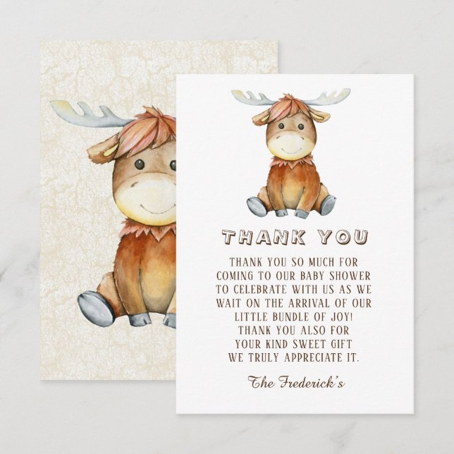 Cartão De Agradecimento Chá de fraldas De Aquarelas De Moda Cópula Agradec (Frente/Verso)