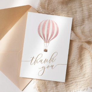 Cartão De Agradecimento Chá de fraldas de balão de ar quente rosa