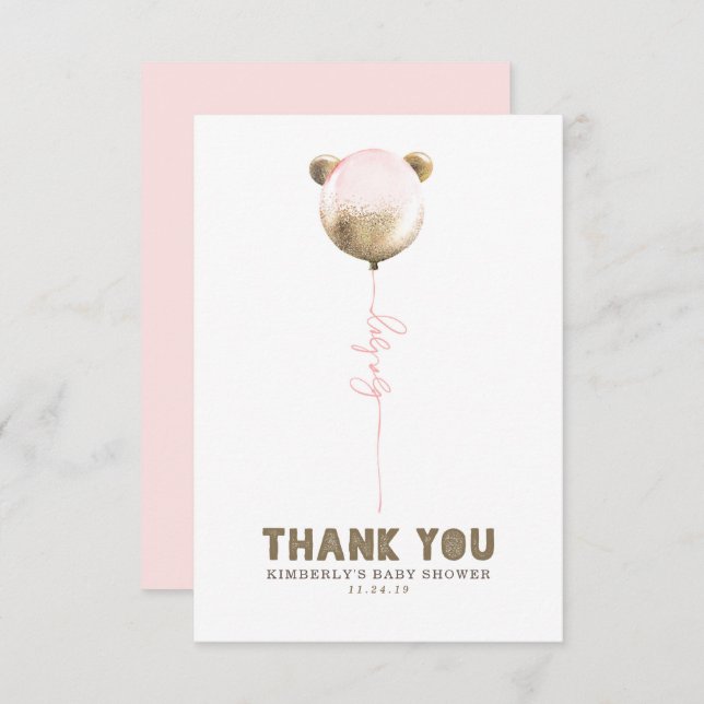 Cartão De Agradecimento Chá de fraldas De Balão De Urso Teddy - Muito Obri (Frente/Verso)