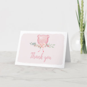 Cartão De Agradecimento Chá de fraldas de Balão Eucalyptus Floral Rosa