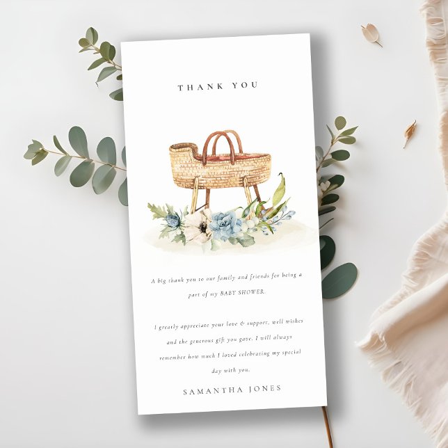 Cartão De Agradecimento Chá de fraldas de Bassinet Floral Azul-Enfermeiro- (Criador carregado)