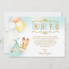 Cartão De Agradecimento Chá de fraldas de Bebê Bunny Balloons