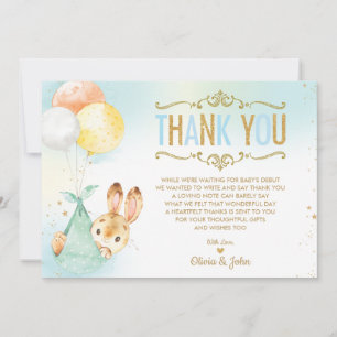 Cartão De Agradecimento Chá de fraldas de Bebê Bunny Balloons