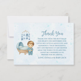 Cartão De Agradecimento Chá de fraldas de berço de bebê azul-claro para po