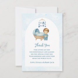 Cartão De Agradecimento Chá de fraldas de berço de bebê do berço azul-esbr