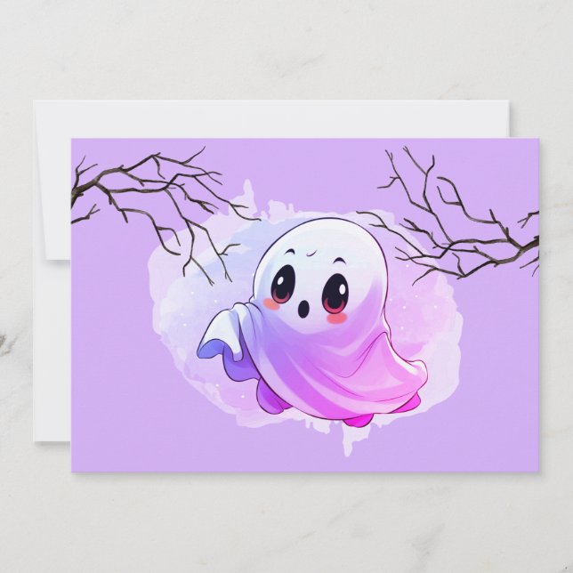 Cartão De Agradecimento Chá de fraldas de Boo Halloween Roxo, Festa Custa (Frente)