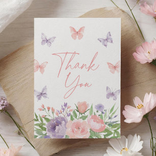 Cartão De Agradecimento Chá de fraldas de Borboleta Floral Pastel