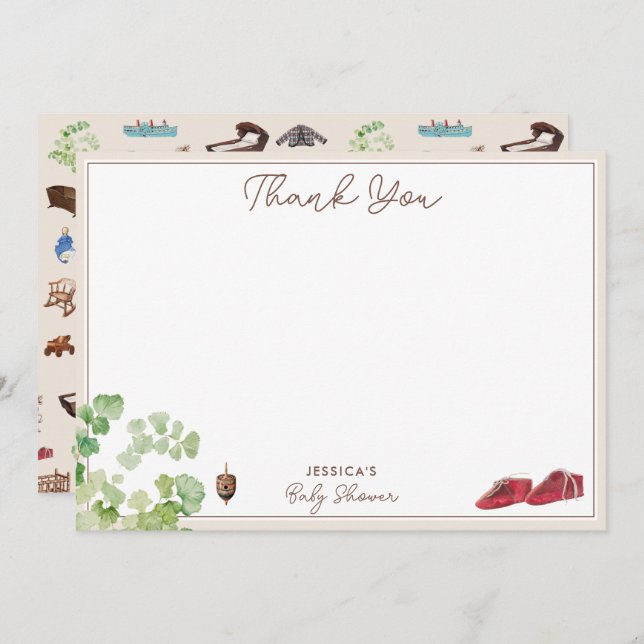 Cartão De Agradecimento Chá de fraldas de Brinquedos Neutros de Sexo Vinta (Frente/Verso)