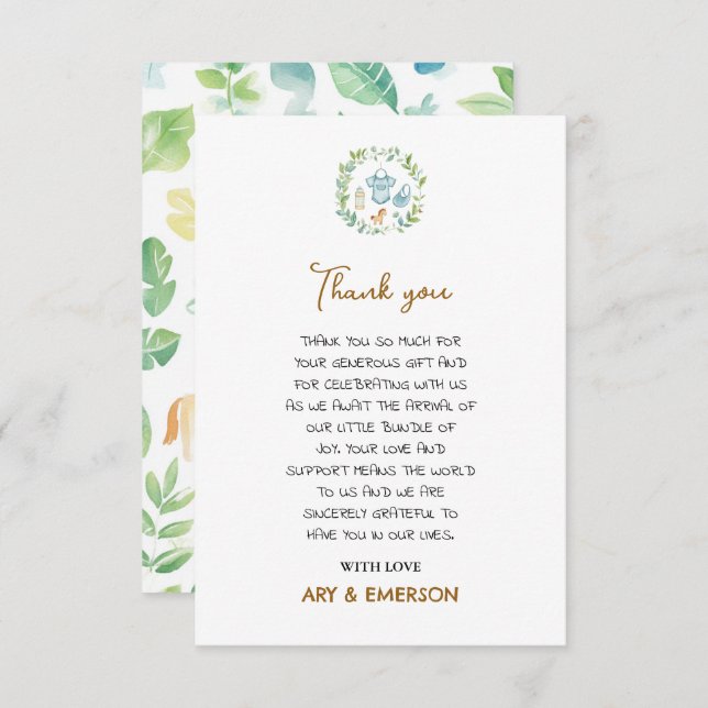 Cartão De Agradecimento Chá de fraldas De Brinquedos Neutros Para O Gênero (Frente/Verso)