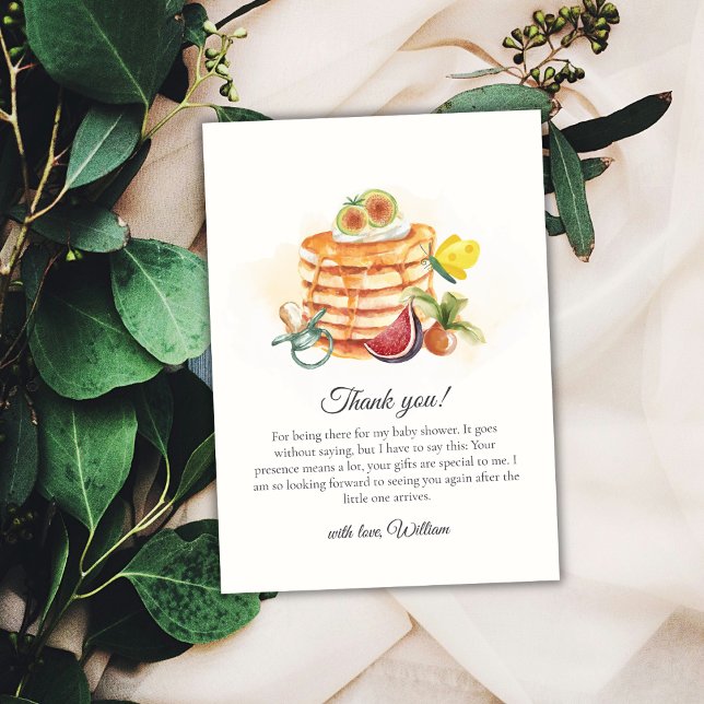 Cartão De Agradecimento Chá de fraldas de Bruneque com Pacificador de Frut (Summer Fruit Pancake Pacifier Brunch Baby Shower Thank You Card)