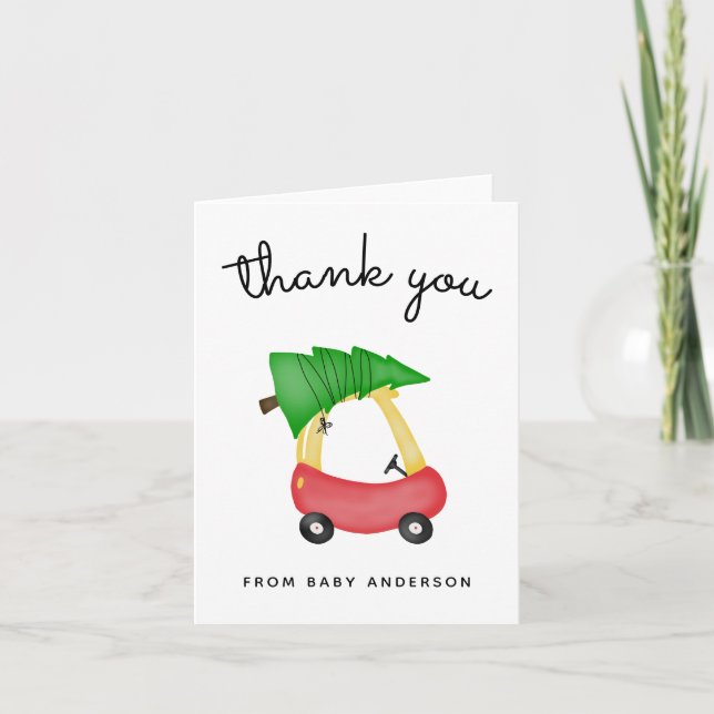 Cartão De Agradecimento Chá de fraldas De Carro Vermelho Feriado Obrigado (Frente)
