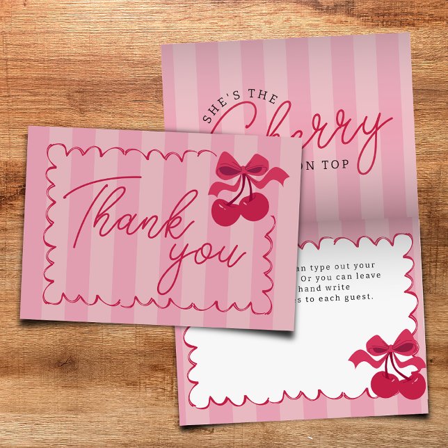 Cartão De Agradecimento Chá de fraldas De Cereja Com Brisas Rosa (Criador carregado)