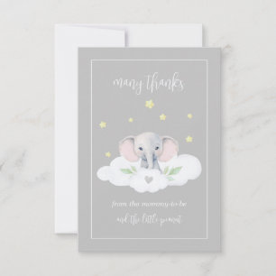 Cartão De Agradecimento Chá de fraldas De Cinza Elefante Personalizado Obr