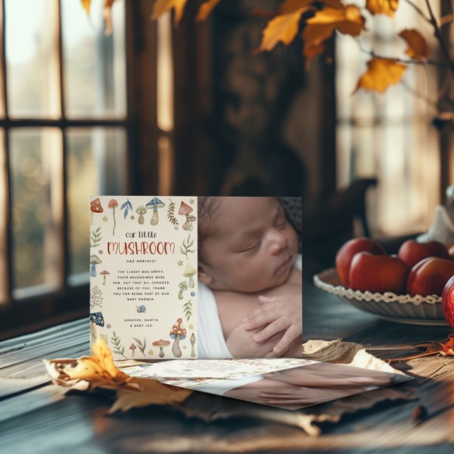 Cartão De Agradecimento Chá de fraldas de Cogumelo com Aquarela (Criador carregado)