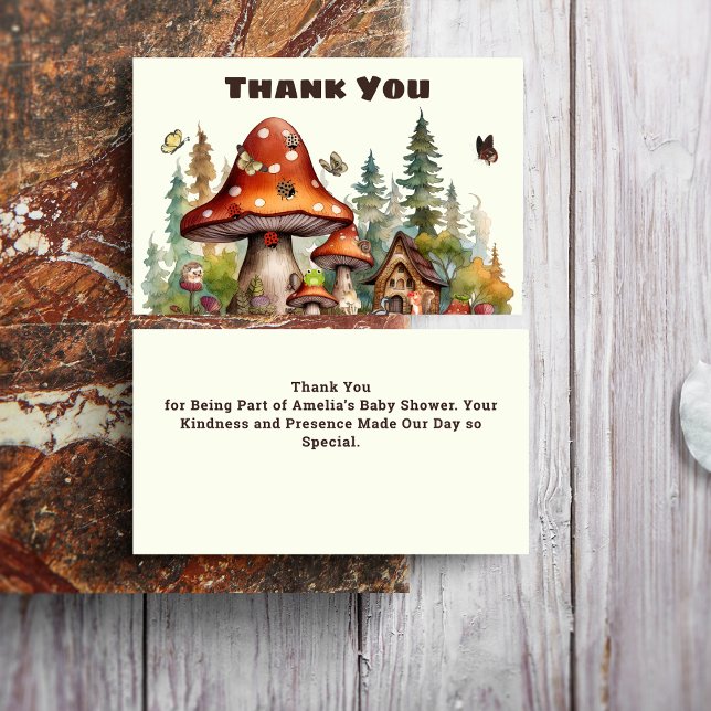 Cartão De Agradecimento Chá de fraldas de Cogumelos da Floresta Russa (mushroom baby shower thank you card stamps)