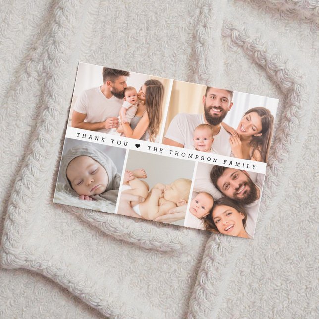 Cartão De Agradecimento Chá de fraldas de Colagem de Fotos Personalizada S (Small Baby thank you photo grid collage note card.)