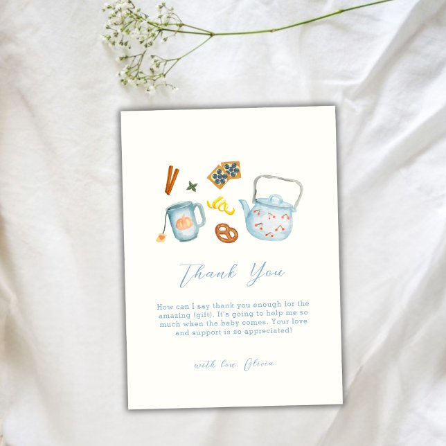 Cartão De Agradecimento Chá de fraldas de Cookie Rústico Mínimo (Minimal Rustic Par-Tea Cookie Baby Shower Thank You Card)