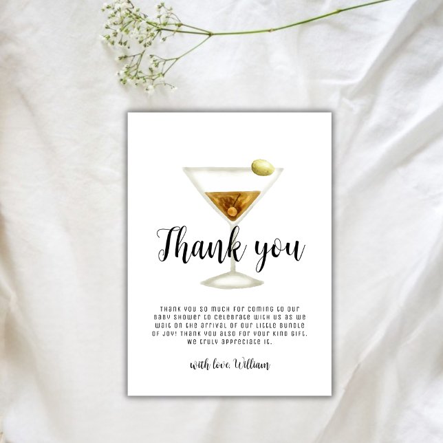 Cartão De Agradecimento Chá de fraldas de coquetel Martini Moderno (Modern Sip & See Martini Cocktail Baby Shower Thank You Card)