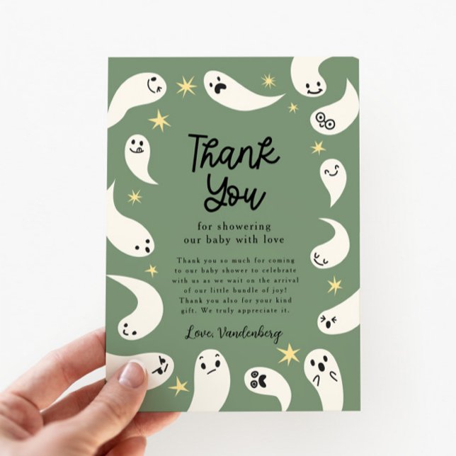 Cartão De Agradecimento Chá de fraldas de Dia das Bruxas Verde (Criador carregado)