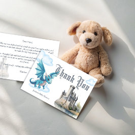 Cartão De Agradecimento Chá de fraldas de dragão azul-medieval