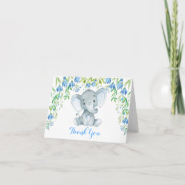 Cartão De Agradecimento Chá de fraldas de Elefante Floral Azul Obrigado No