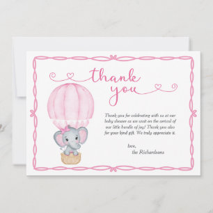 Cartão De Agradecimento Chá de fraldas de Elefante Rosa