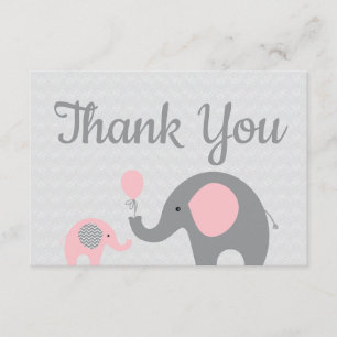 Cartão De Agradecimento Chá de fraldas De Elefante Rosa Obrigado Placas P